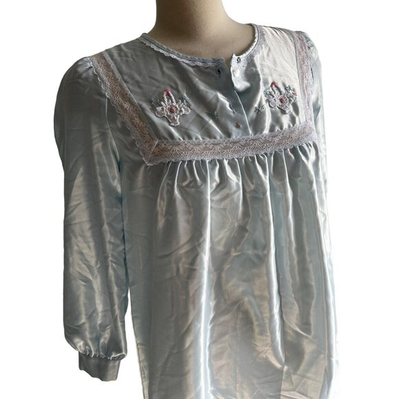 Vintage Silky Nightgown by Barbizon Sz Small Womens Baby Blue Floral Lace - Picture 6 of 16